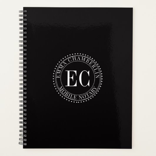 Personalized Mobile Notary Public Seal Logo Black Planner (Voorkant)
