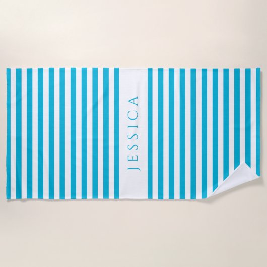 Personalized Modern Blue Striped Pattern Strandlaken (Voorkant)