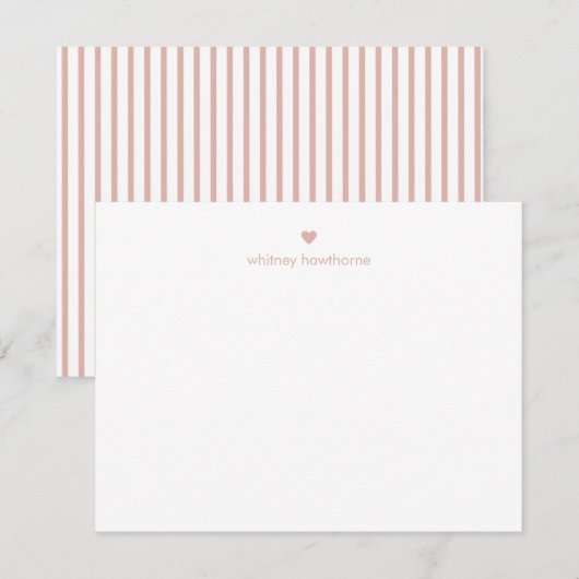 Personalized Modern Blush Pink Stripes & Heart Notitiekaartje (Voorkant / Achterkant)