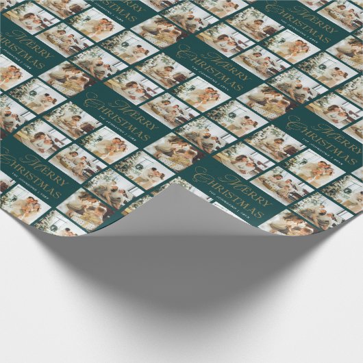 Personalized Modern Calligraphy Christmas Photo Cadeaupapier (Hoek)