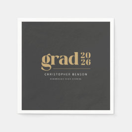 Personalized Modern Charcoal Gold 2026 Graduation Servet