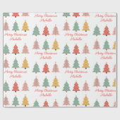 Personalized Modern Christmas Pink Pine Tree Cadeaupapier (Vlak)