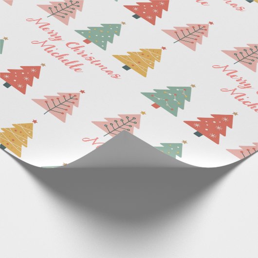 Personalized Modern Christmas Pink Pine Tree       Cadeaupapier (Hoek)