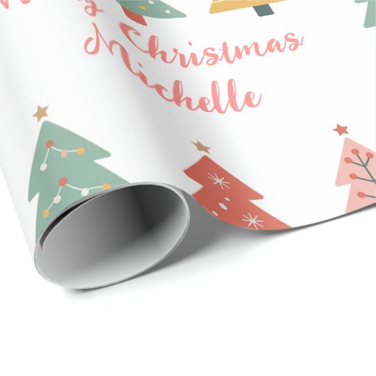 Personalized Modern Christmas Pink Pine Tree       Cadeaupapier (Rol Hoek)