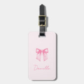 Personalized Modern Elegant Pink Bow Bagagelabel (Voorkant verticaal)