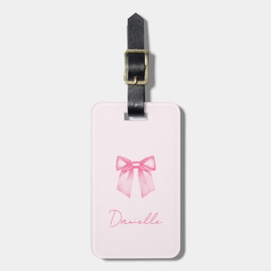 Personalized Modern Elegant Pink Bow Bagagelabel (Voorkant verticaal)