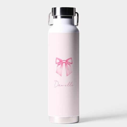 Personalized Modern Elegant Pink Bow Name Waterfles (Voorkant)