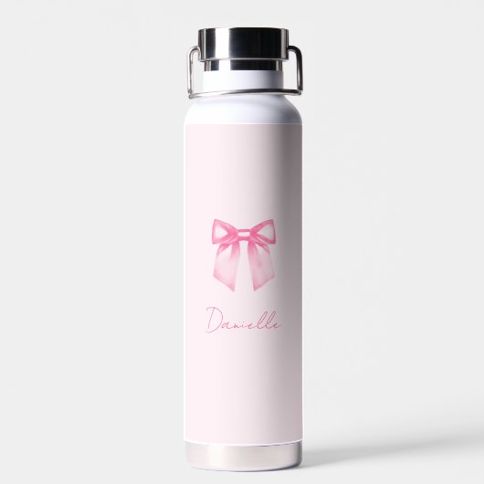 Personalized Modern Elegant Pink Bow Name Waterfles (Achterkant)