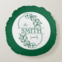 Personalized Modern Floral Family Name Monogram Rond Kussen