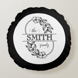Personalized Modern Floral Family Name Monogram Rond Kussen