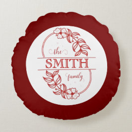 Personalized Modern Floral Family Name Monogram Rond Kussen