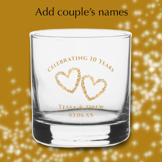 Personalized Modern Gold 10th Wedding Anniversary Whisky Glas