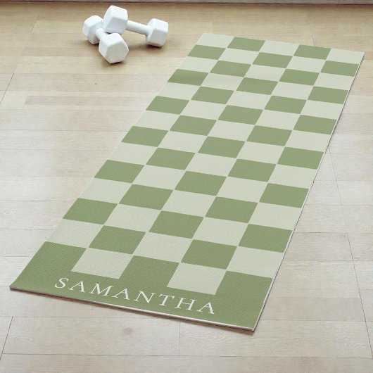 Personalized Modern Green Simple Checkered Pattern Yogamat