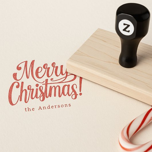 Personalized Modern Merry Christmas Family Stamp   Rubberstempel
