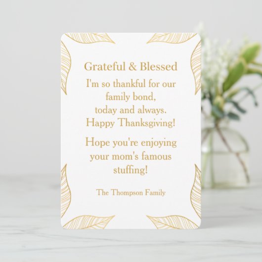 Personalized Modern Minimalist Thanksgiving Feestdagenkaart (Staand voorkant)