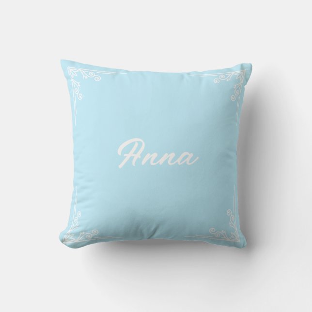 Personalized Modern Pastel Blue Typography Name Kussen (Voorkant)