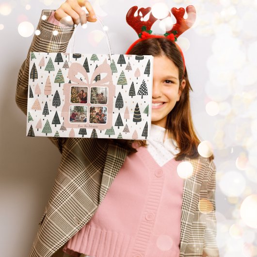 Personalized Modern Pink Christmas Photo Gift Bag Groot Cadeauzakje