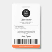 Personalized Modern Professional Employee Oranje Badge (Achterkant)