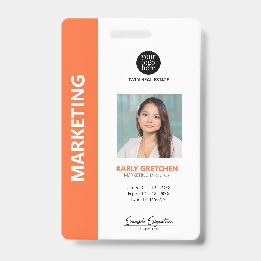 Personalized Modern Professional Employee Oranje Badge (Voorkant)