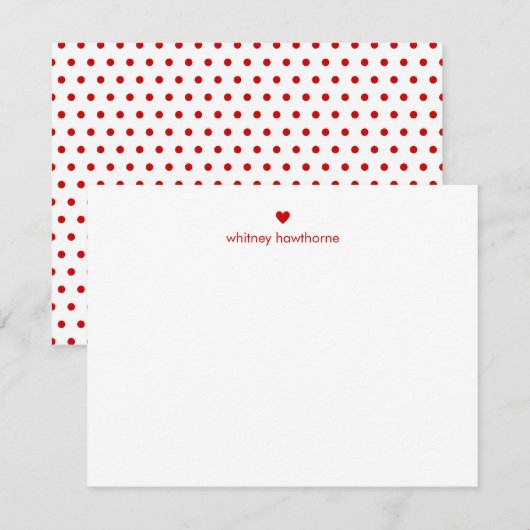 Personalized Modern Red Polka Dots & Heart Notitiekaartje (Voorkant / Achterkant)