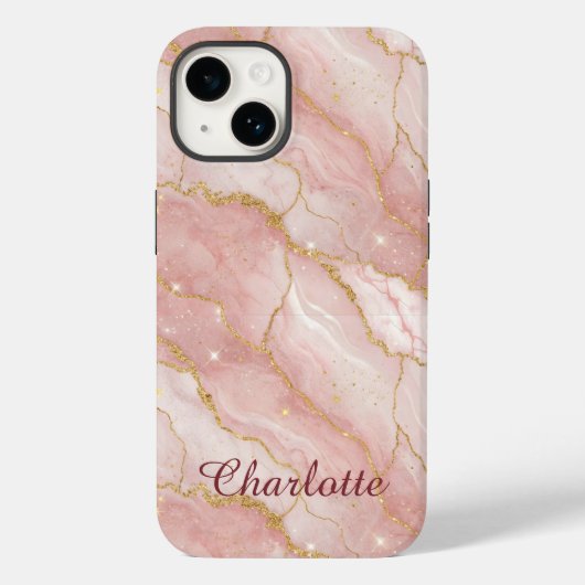 Personalized Modern Rose Quartz Marble Gold Case-Mate iPhone Case (Achterkant)