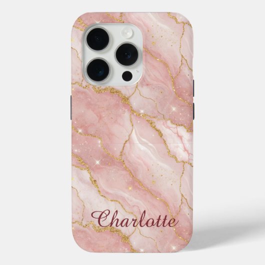 Personalized Modern Rose Quartz Marble Gold Case-Mate iPhone Case (Achterkant)