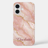 Personalized Modern Rose Quartz Marble Gold Case-Mate iPhone Case (Achterkant)