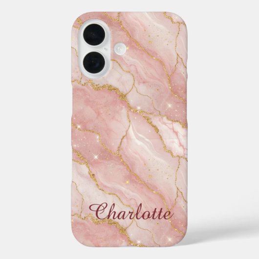 Personalized Modern Rose Quartz Marble Gold Case-Mate iPhone Case (Achterkant)