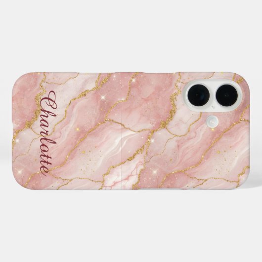 Personalized Modern Rose Quartz Marble Gold Case-Mate iPhone Case (Achterkant (horizontaal))