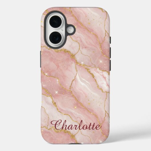 Personalized Modern Rose Quartz Marble Gold Case-Mate iPhone Case (Achterkant)