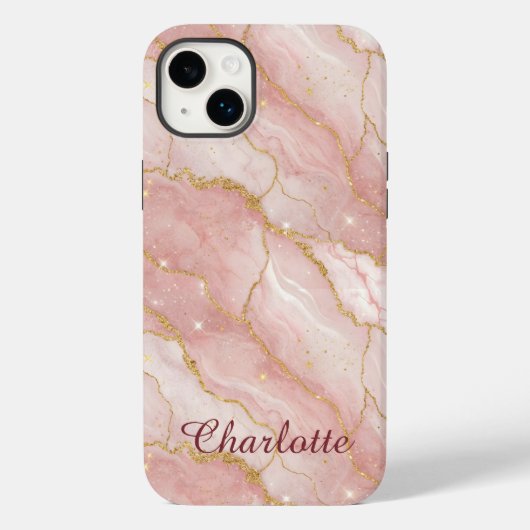 Personalized Modern Rose Quartz Marble Gold Case-Mate iPhone Case (Achterkant)