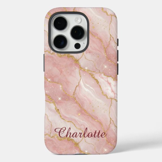 Personalized Modern Rose Quartz Marble Gold Case-Mate iPhone Case (Achterkant)