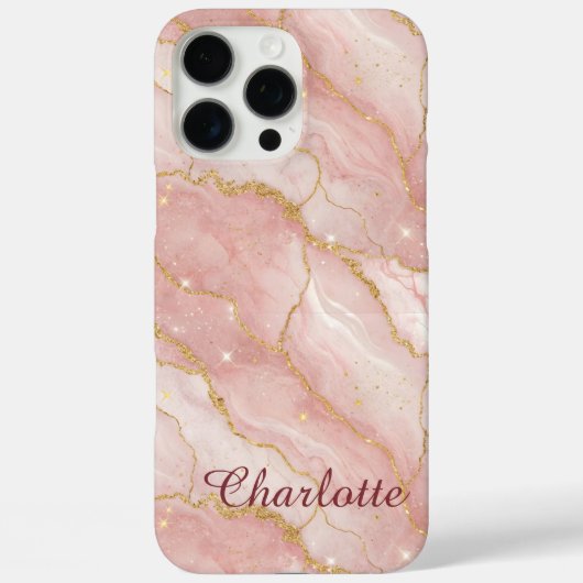 Personalized Modern Rose Quartz Marble Gold Case-Mate iPhone Case (Achterkant)