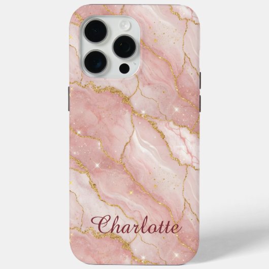 Personalized Modern Rose Quartz Marble Gold Case-Mate iPhone Case (Achterkant)