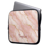 Personalized Modern Rose Quartz Marble Gold Glitte Laptop Sleeve (Voorkant Links)