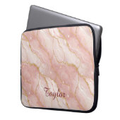 Personalized Modern Rose Quartz Marble Gold Glitte Laptop Sleeve (Voorkant Links)