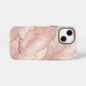 Personalized Modern Rose Quartz Marble Gold iPhone Hoesje (Achterkant horizontaal)