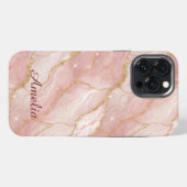 Personalized Modern Rose Quartz Marble Gold iPhone Hoesje (Achterkant horizontaal)