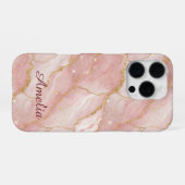 Personalized Modern Rose Quartz Marble Gold iPhone Hoesje (Achterkant horizontaal)