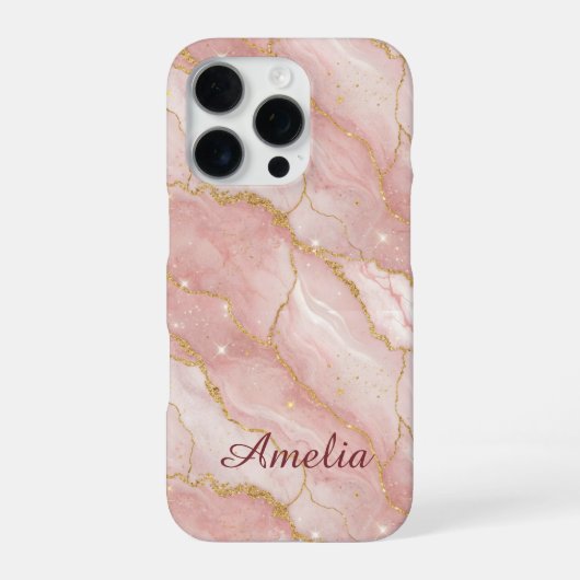 Personalized Modern Rose Quartz Marble Gold iPhone Hoesje (Achterkant)