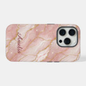 Personalized Modern Rose Quartz Marble Gold iPhone Hoesje (Achterkant horizontaal)