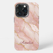 Personalized Modern Rose Quartz Marble Gold iPhone Hoesje (Achterkant)