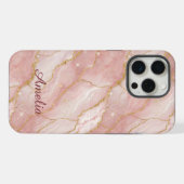 Personalized Modern Rose Quartz Marble Gold iPhone Hoesje (Achterkant horizontaal)