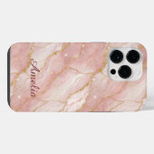 Personalized Modern Rose Quartz Marble Gold iPhone Hoesje (Achterkant horizontaal)