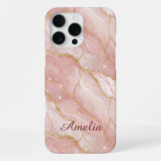 Personalized Modern Rose Quartz Marble Gold iPhone Hoesje (Achterkant)