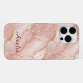 Personalized Modern Rose Quartz Marble Gold iPhone Hoesje (Achterkant horizontaal)