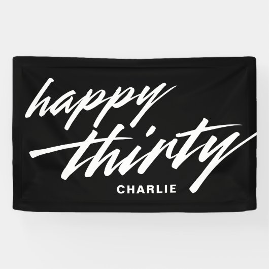 Personalized Modern Script Black 30th Birthday Spandoek (Horizontaal)