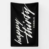 Personalized Modern Script Black 30th Birthday Spandoek (Verticaal)