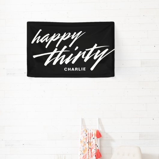 Personalized Modern Script Black 30th Birthday Spandoek (Insitu)