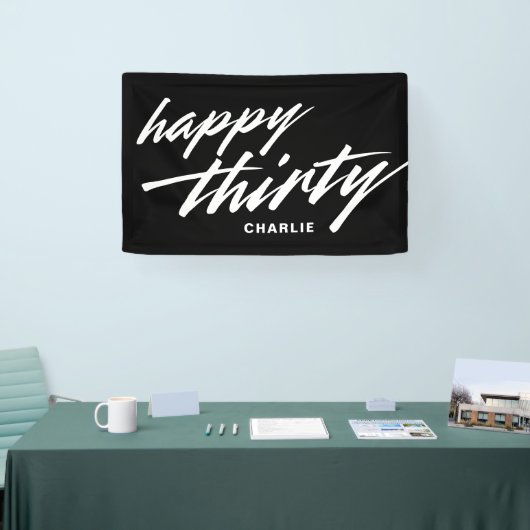 Personalized Modern Script Black 30th Birthday Spandoek (Beurs)